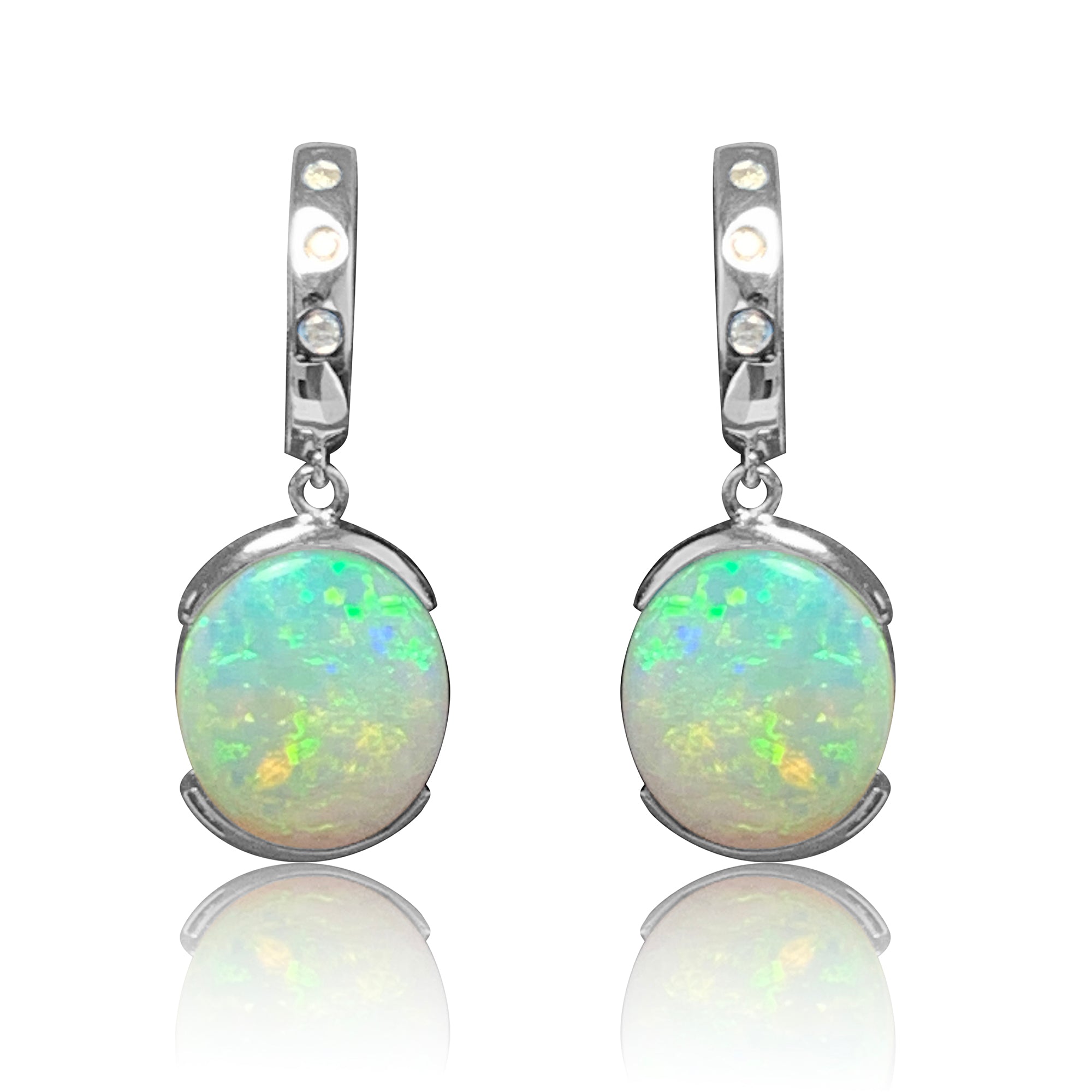 14kt White Gold Opal 4.22ct and Diamond dangling earrings