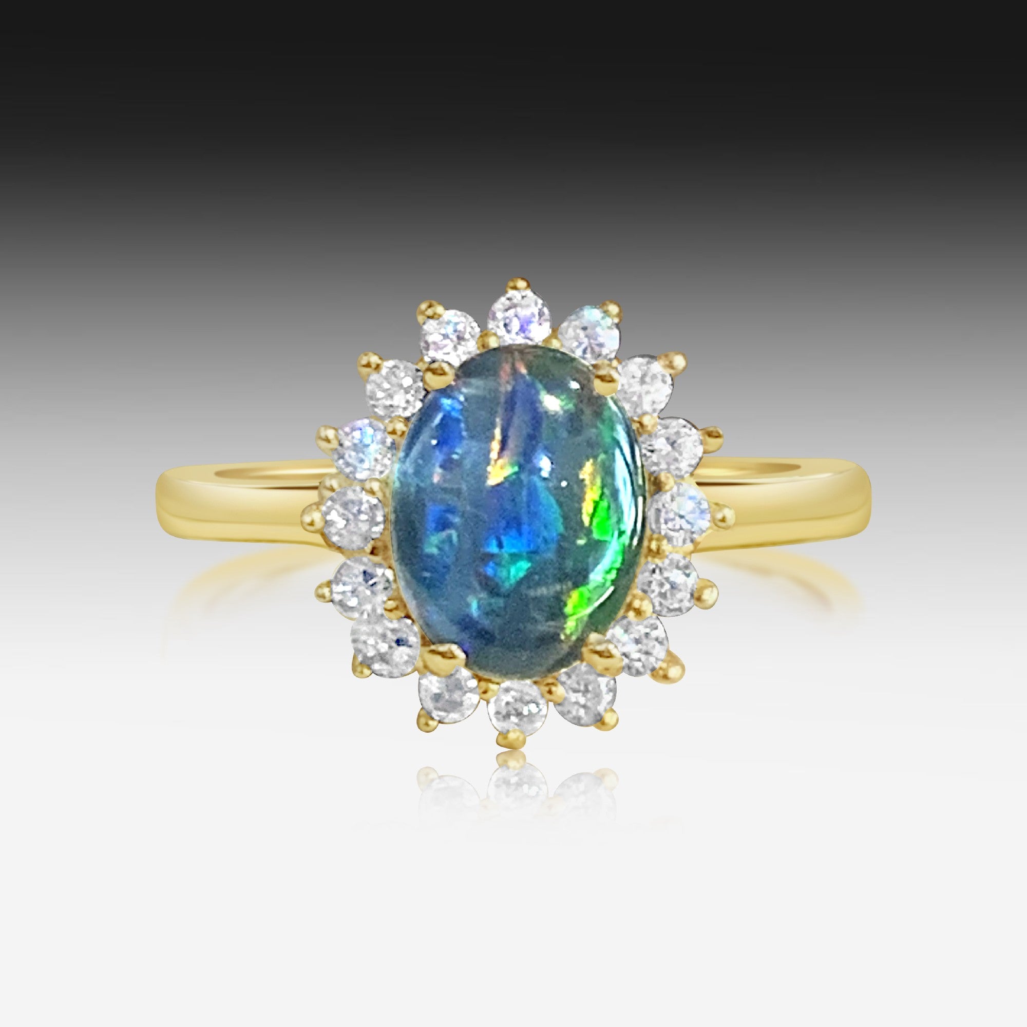 Sterling Silver Gold plated Opal triplet 10x8mm and cubic zirconia cluster ring