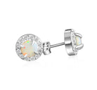 Sterling Silver White Opal 5mm halo studs