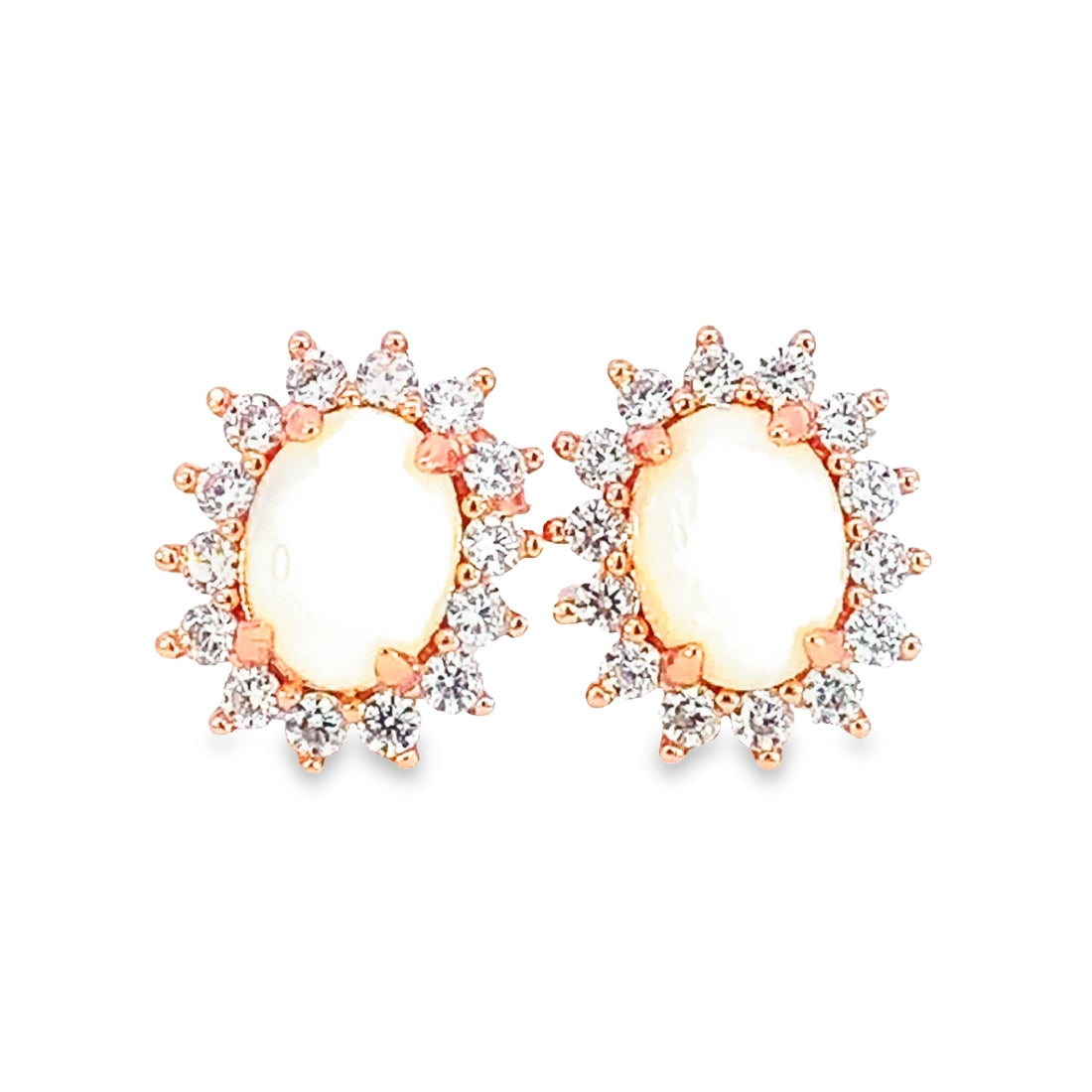 Rose Gold plated White Opal cluster earrings 8x6mm - Masterpiece Jewellery Opal & Gems Sydney Australia | Online Shop