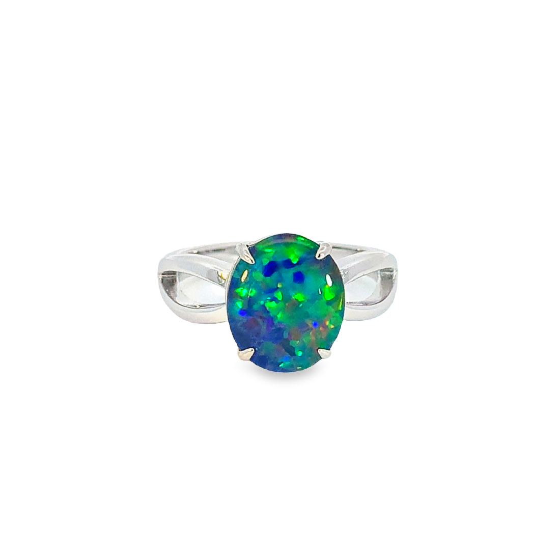 Sterling Silver 12x10mm Opal triplet ring open shoulder shank - Masterpiece Jewellery Opal & Gems Sydney Australia | Online Shop