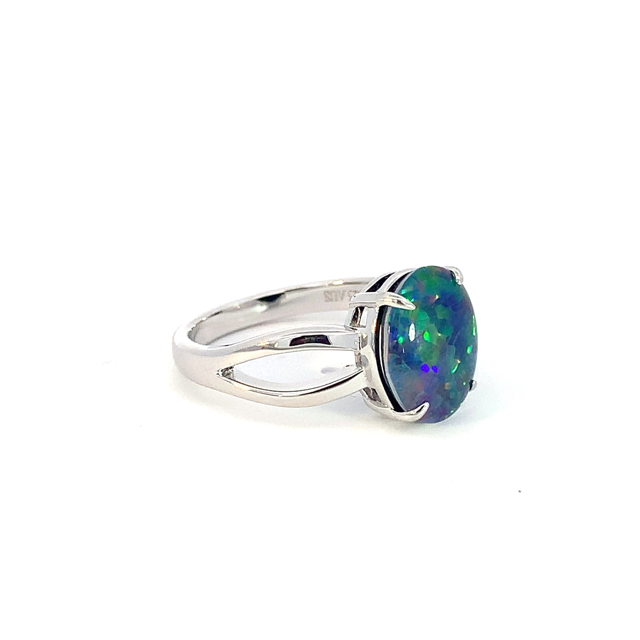 Sterling Silver 12x10mm Opal triplet ring open shoulder shank - Masterpiece Jewellery Opal & Gems Sydney Australia | Online Shop