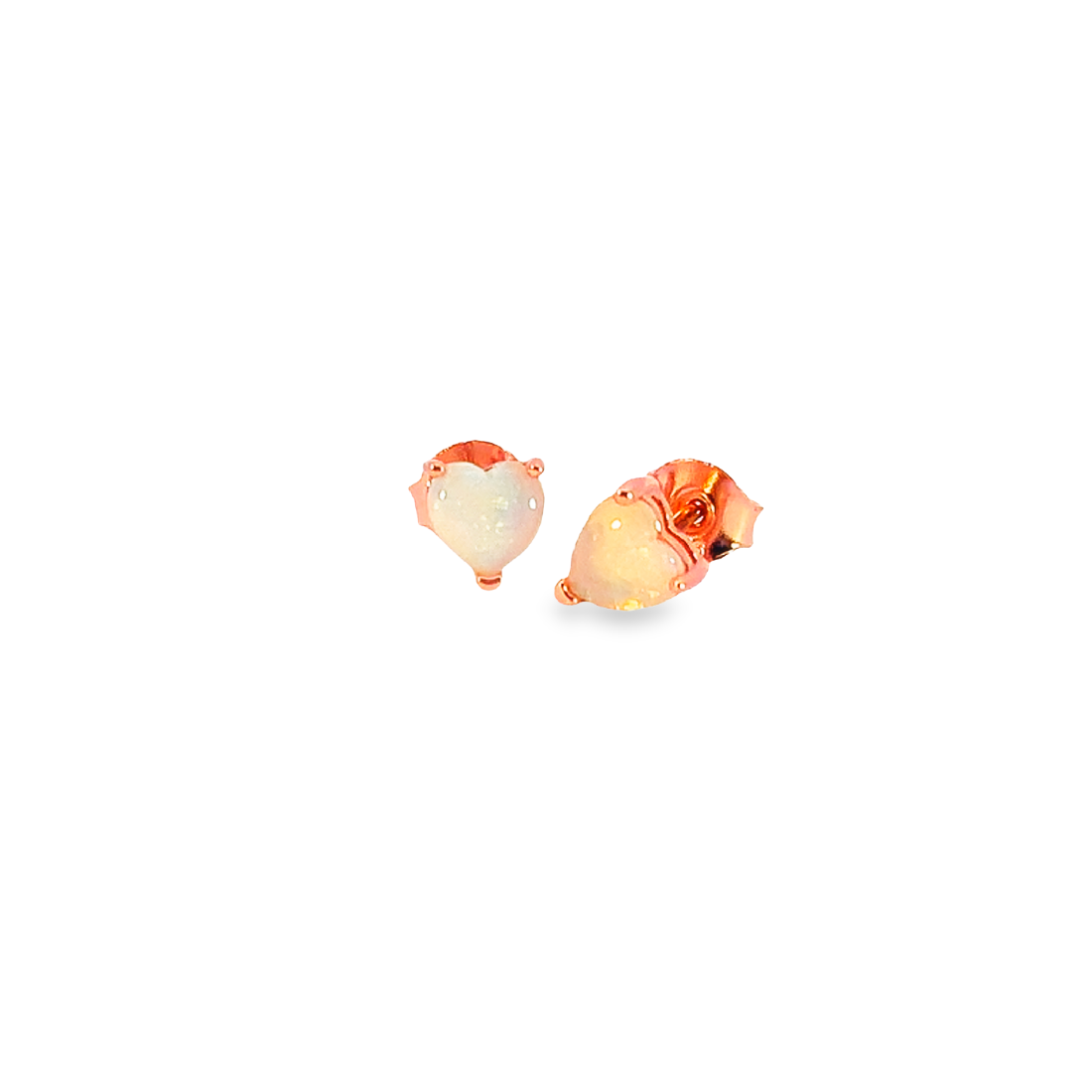 Rose Gold plated silver 5mm heart shape White Opal studs - Masterpiece Jewellery Opal & Gems Sydney Australia | Online Shop