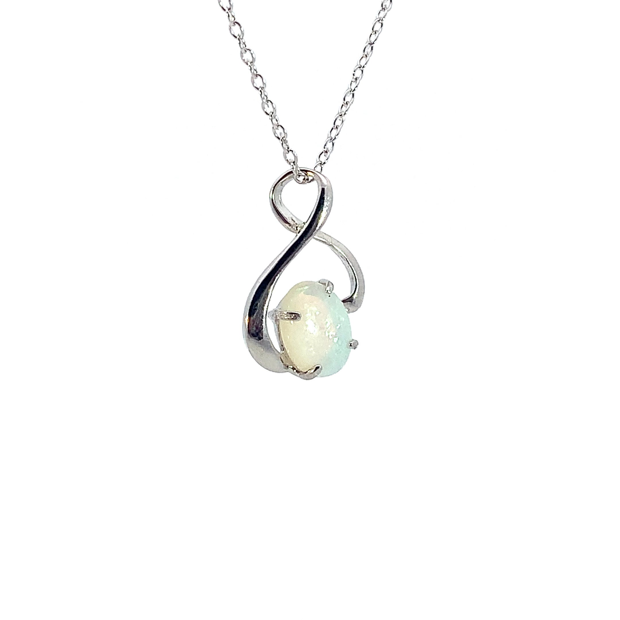 Sterling Silver White Opal pendant necklace loop design with opal 8x6mm - Masterpiece Jewellery Opal & Gems Sydney Australia | Online Shop