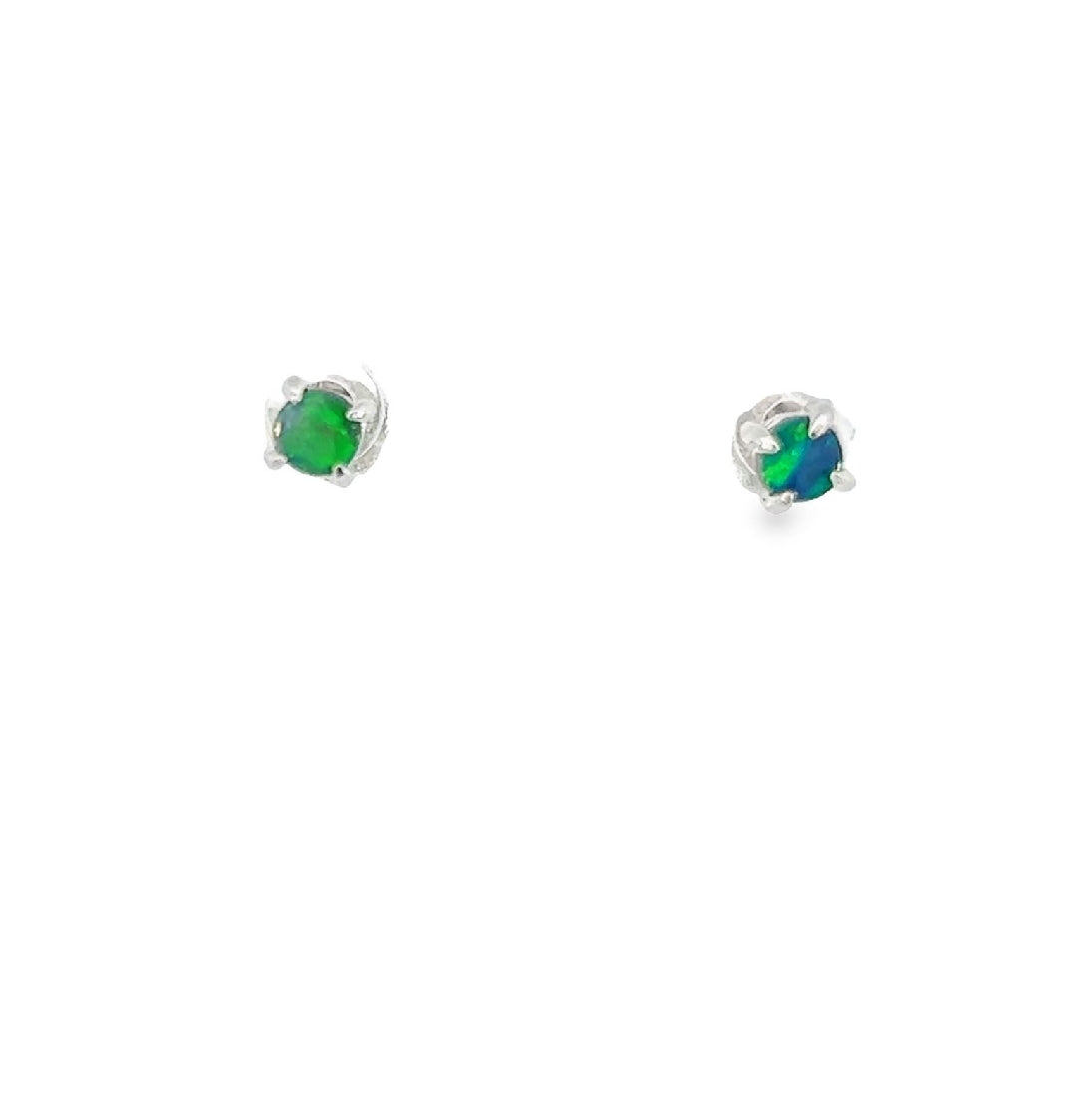 Sterling Silver 3mm Doublet Opal earrings 4 claw studs - Masterpiece Jewellery Opal & Gems Sydney Australia | Online Shop