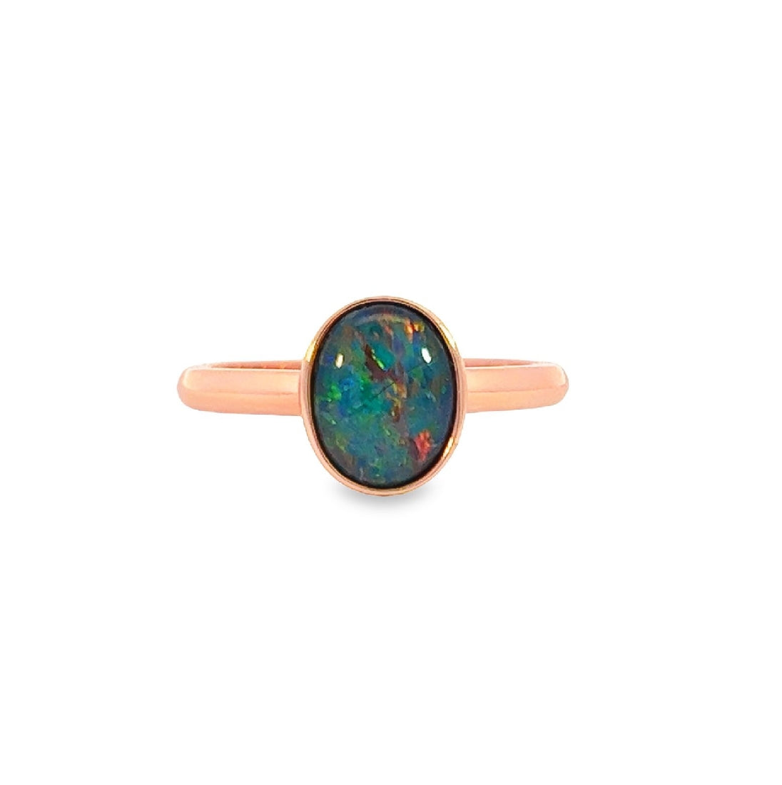 Rose Gold plated sterling silver 9x7mm Triplet Opal ring bezel set - Masterpiece Jewellery Opal & Gems Sydney Australia | Online Shop