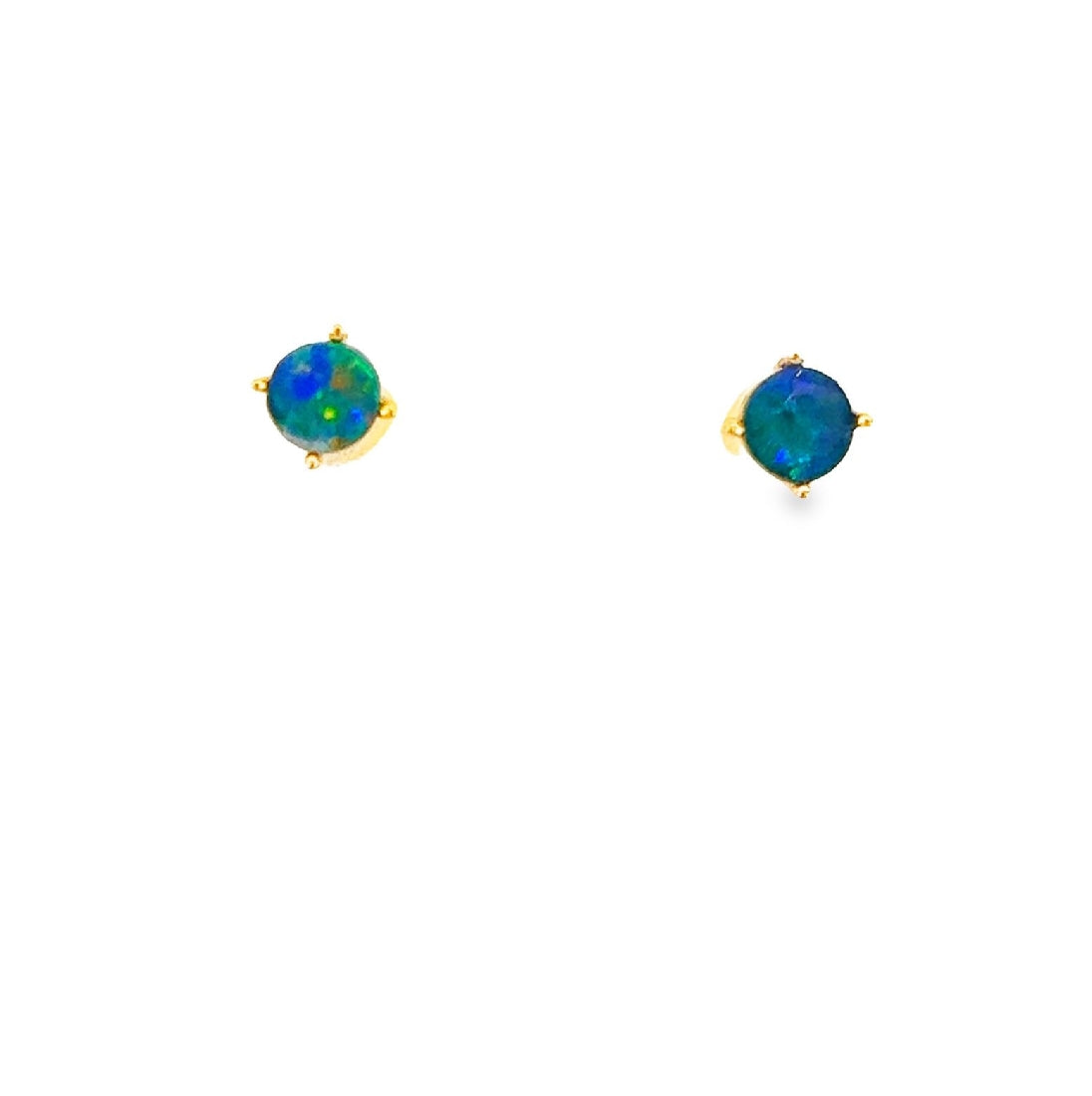 9kt Yellow Gold pair of 4mm doublet Opal earrings studs claw set - Masterpiece Jewellery Opal & Gems Sydney Australia | Online Shop