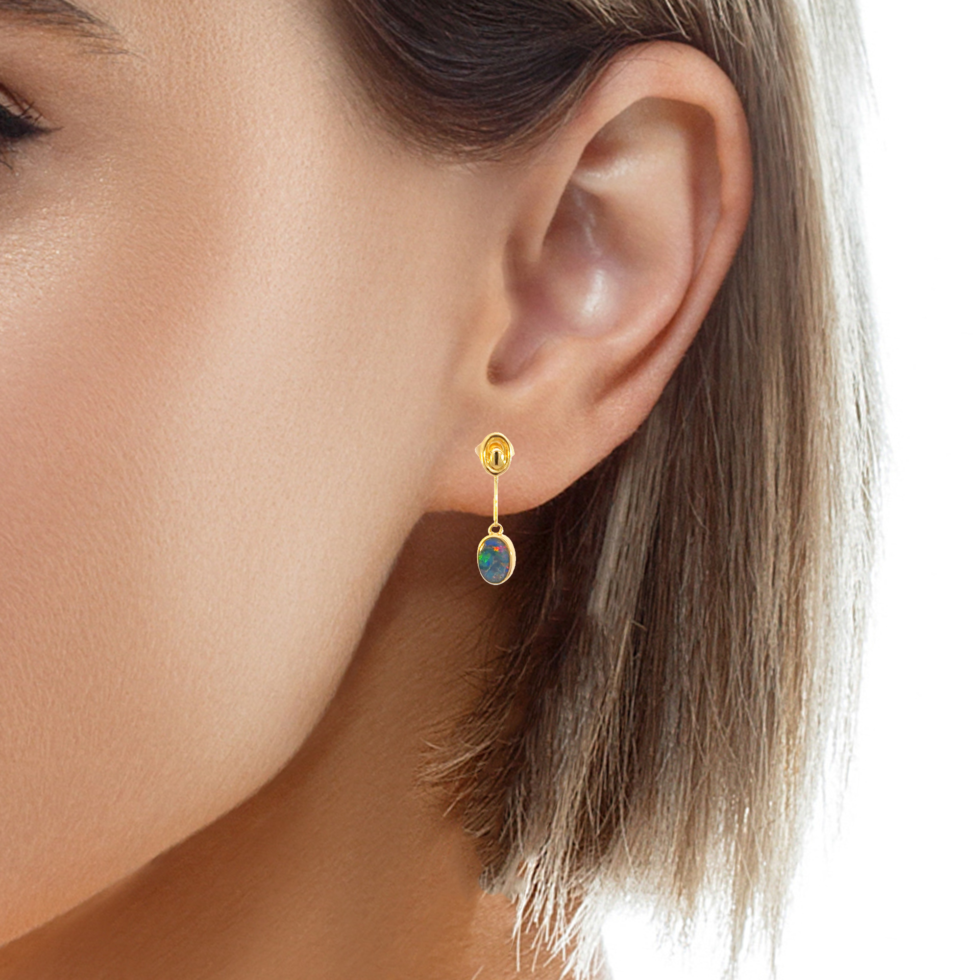 14kt Yellow Gold drop earrings Opal doublets 1.01ct - Masterpiece Jewellery Opal & Gems Sydney Australia | Online Shop