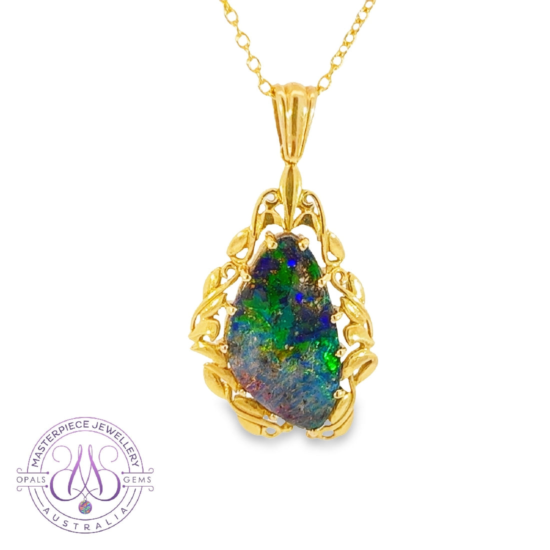 14kt Yellow Gold Boulder Opal 4.86ct pendant - Masterpiece Jewellery Opal & Gems Sydney Australia | Online Shop