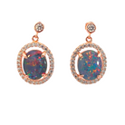 Rose Gold plated dangling halo 10x8mm triplet Opal earrings - Masterpiece Jewellery Opal & Gems Sydney Australia | Online Shop