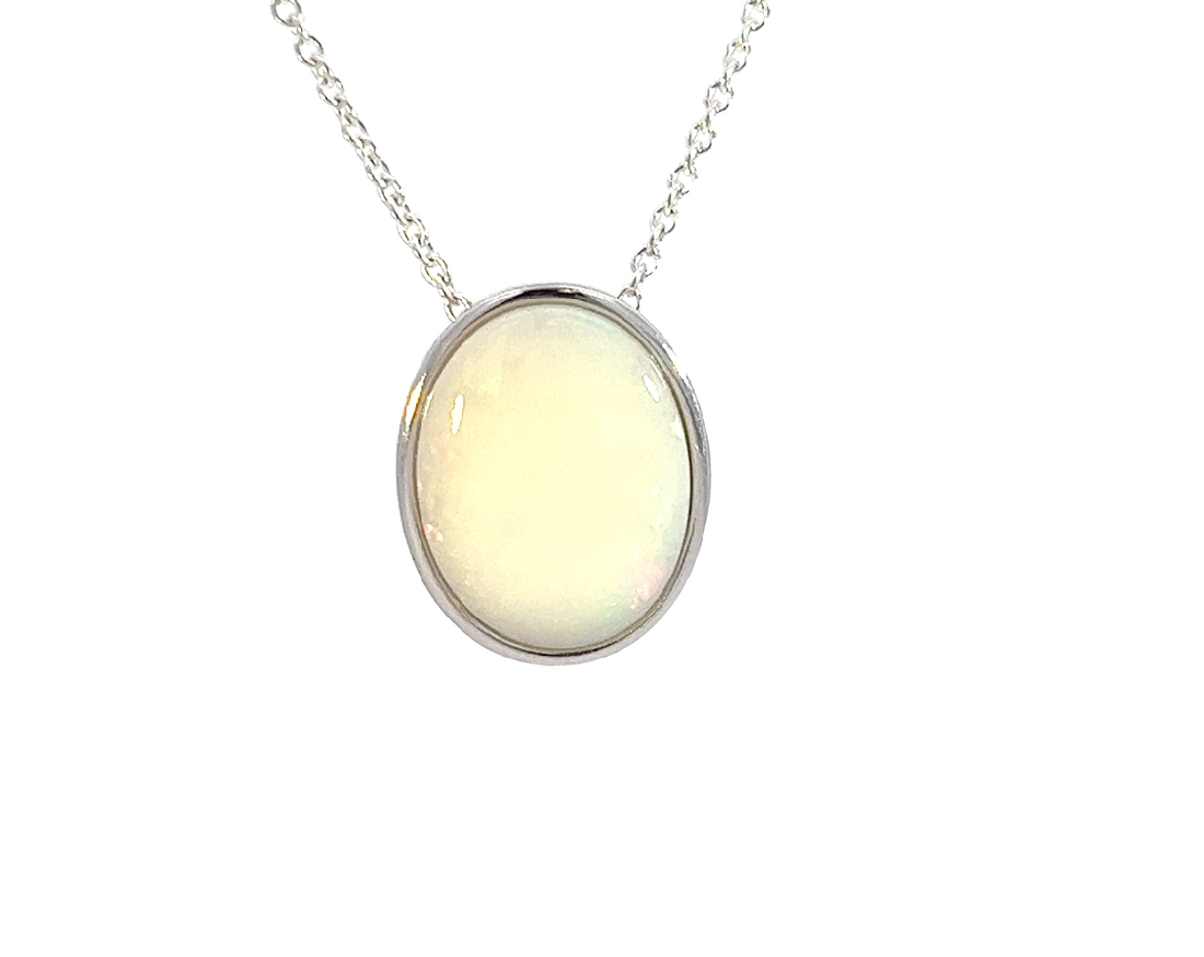 Sterling Silver White Opal slider pendant 15.6x11.8mm - Masterpiece Jewellery Opal & Gems Sydney Australia | Online Shop