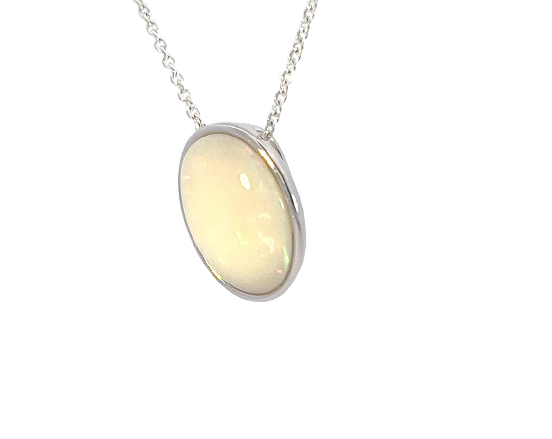 Sterling Silver White Opal slider pendant 15.6x11.8mm - Masterpiece Jewellery Opal & Gems Sydney Australia | Online Shop