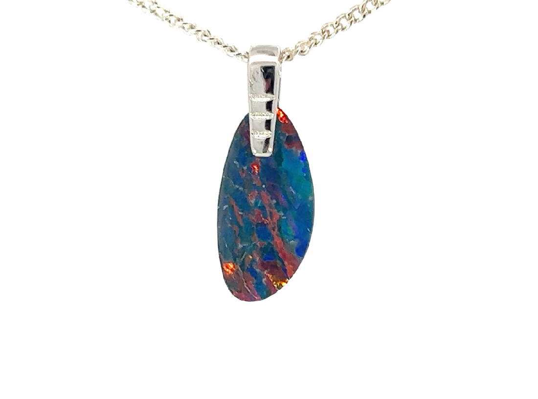 Silver Opal doublet 19x7mm pendant - Masterpiece Jewellery Opal & Gems Sydney Australia | Online Shop