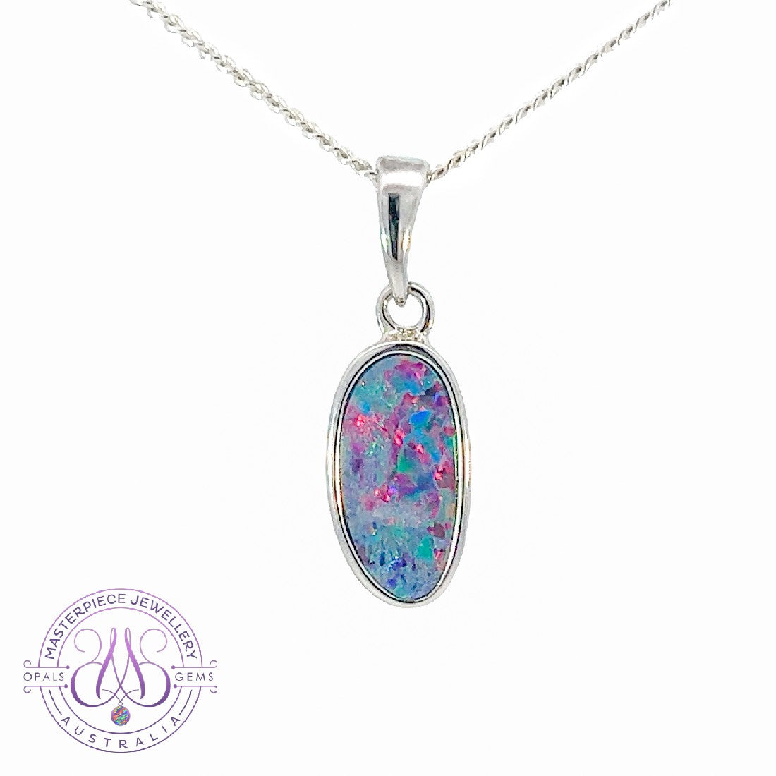 Sterling Silver Opal doublet 24x7.5mm Pendant - Masterpiece Jewellery Opal & Gems Sydney Australia | Online Shop