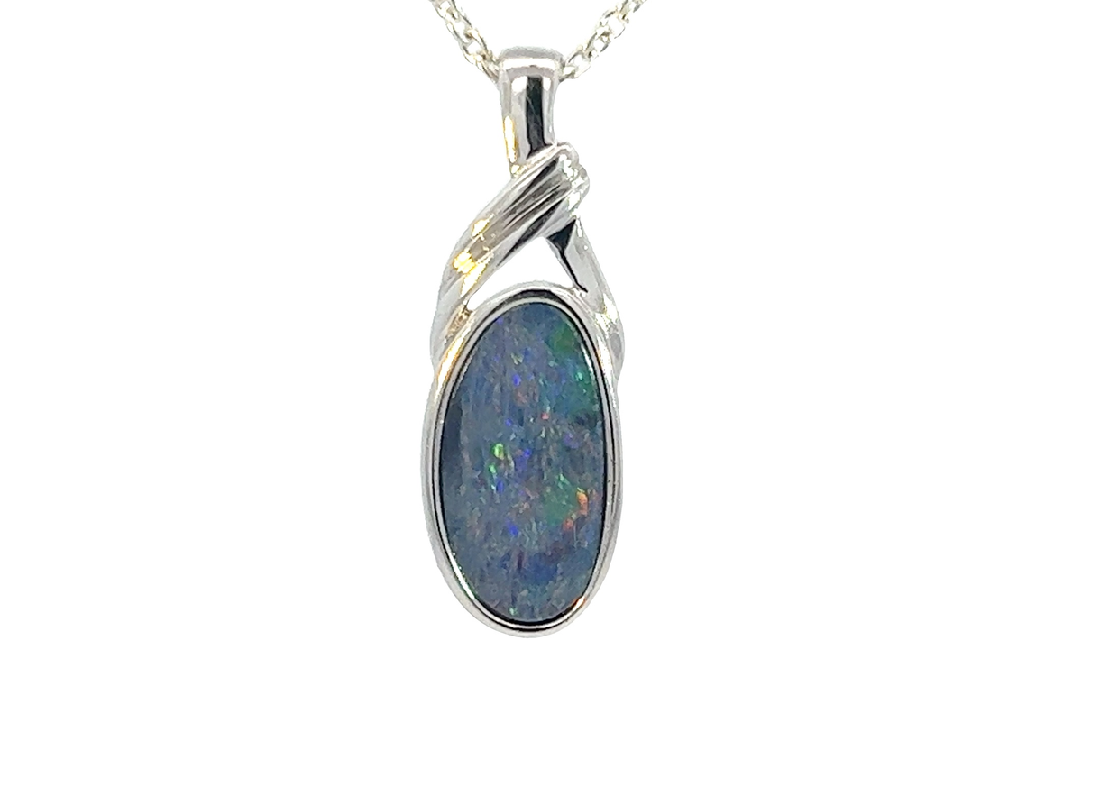 Sterling Silver Opal doublet 12.5x6.7mm pendant - Masterpiece Jewellery Opal & Gems Sydney Australia | Online Shop