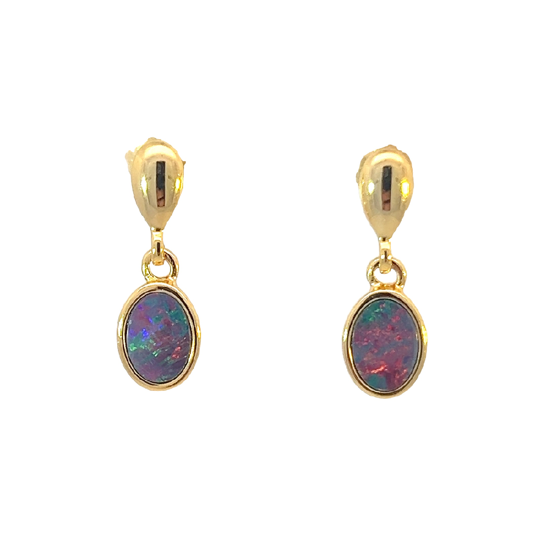 One pair of Yellow Gold dangling opal doublet earrings - Masterpiece Jewellery Opal & Gems Sydney Australia | Online Shop