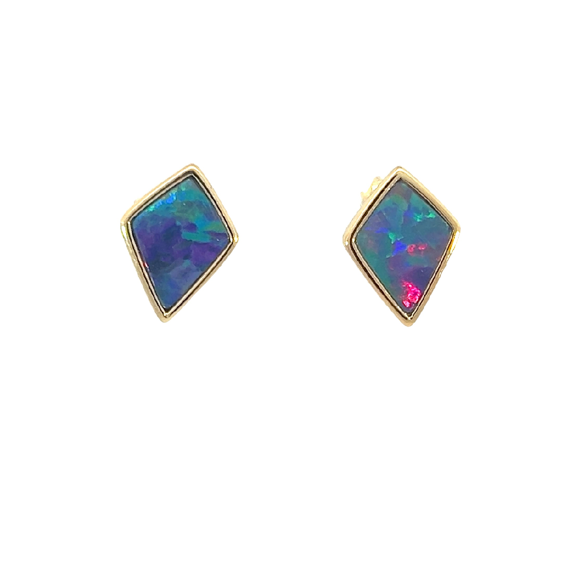 Gold plated silver diamond shape Opal doublet earring studs - Masterpiece Jewellery Opal & Gems Sydney Australia | Online Shop