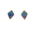 Gold plated silver diamond shape Opal doublet earring studs - Masterpiece Jewellery Opal & Gems Sydney Australia | Online Shop