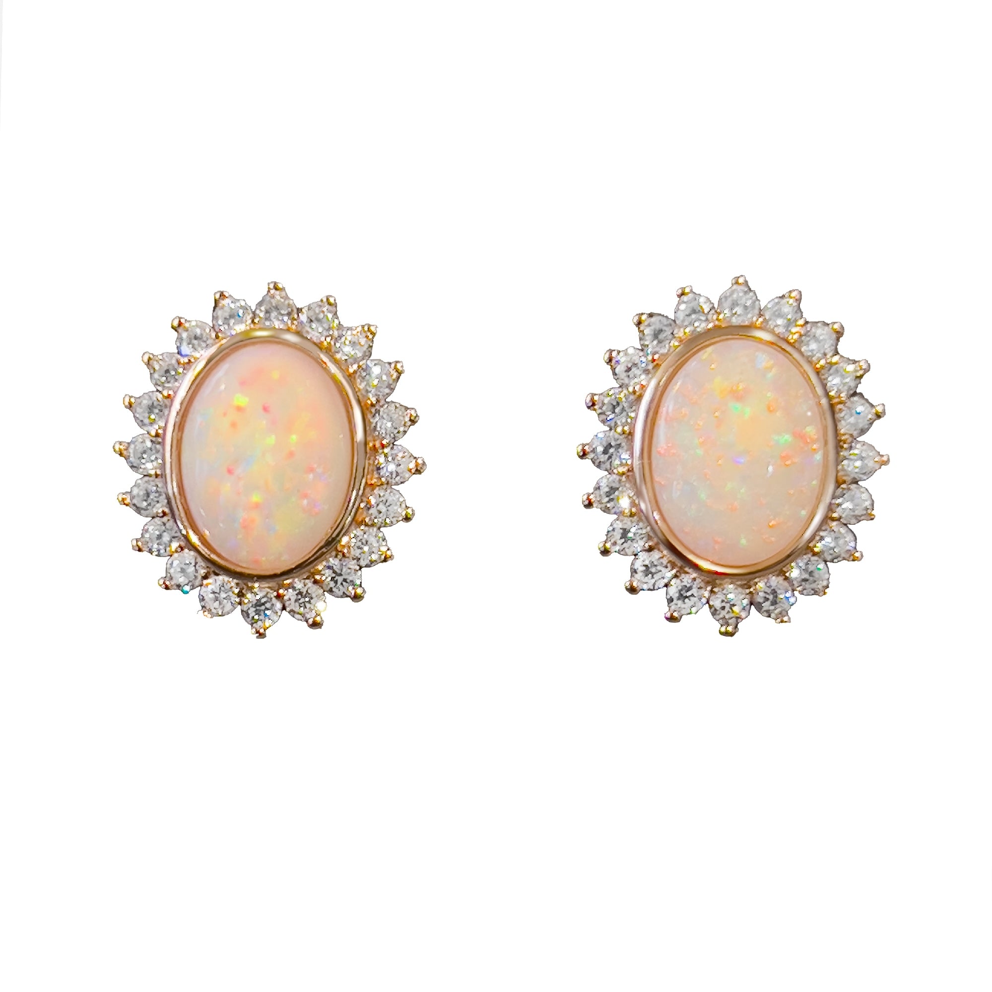 Rose Gold plated silver oval shape White Opal cluster earrings - Masterpiece Jewellery Opal & Gems Sydney Australia | Online Shop