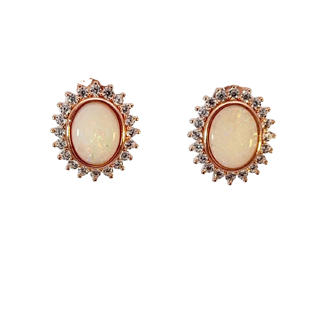 Rose Gold plated silver oval shape White Opal cluster earrings - Masterpiece Jewellery Opal & Gems Sydney Australia | Online Shop