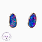 14kt long oval freeform Opal doublet studs - Masterpiece Jewellery Opal & Gems Sydney Australia | Online Shop