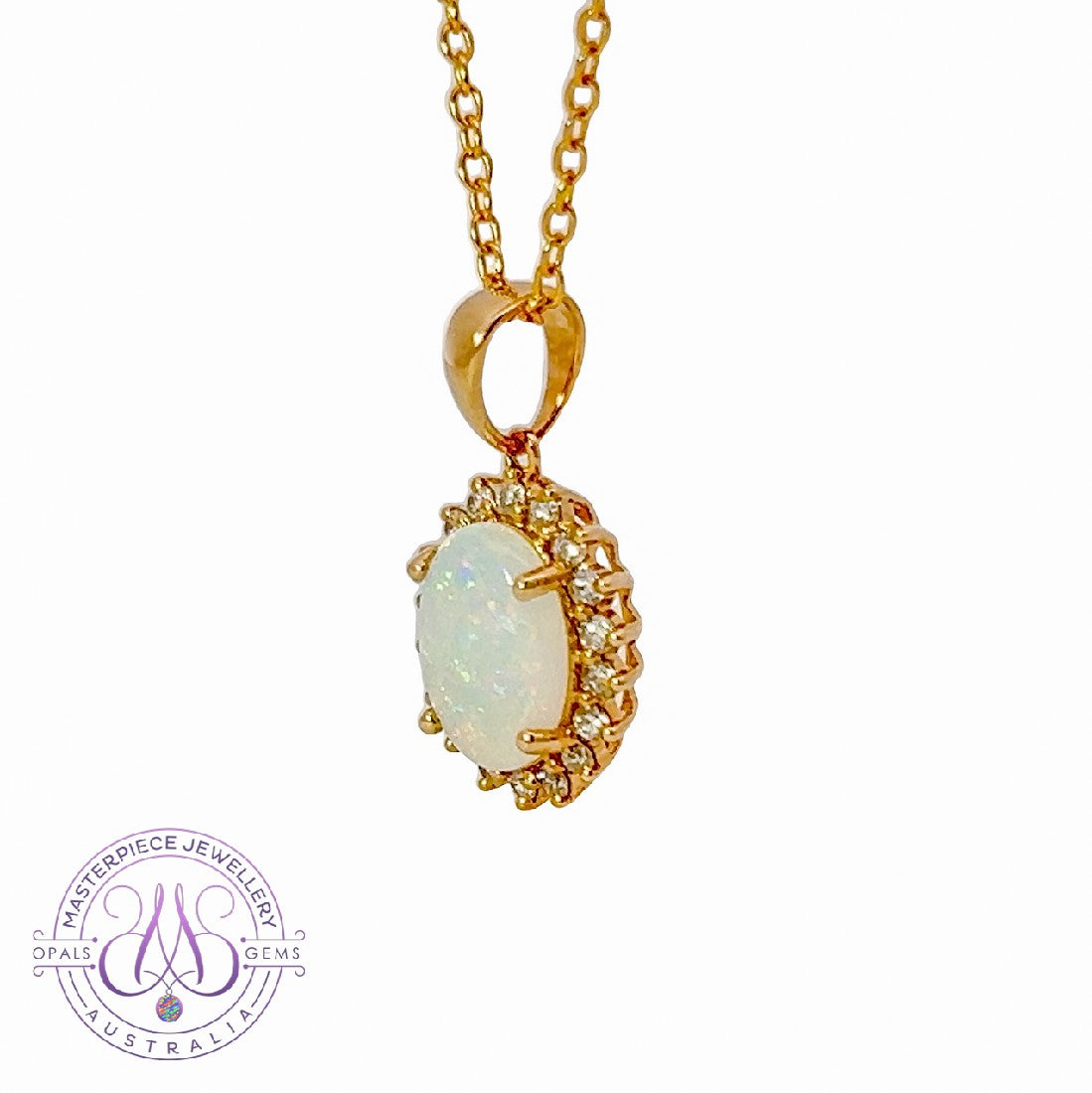 14kt Yellow Gold cluster pendant Opal and diamonds - Masterpiece Jewellery Opal & Gems Sydney Australia | Online Shop