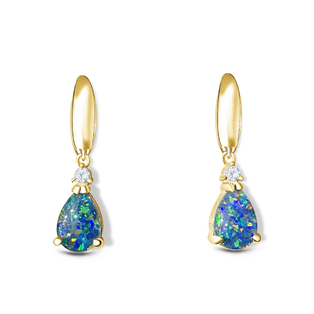 Gold plated Silver 10x7mm Pearshape Opal triplet dangling earrings - Masterpiece Jewellery Opal & Gems Sydney Australia | Online Shop