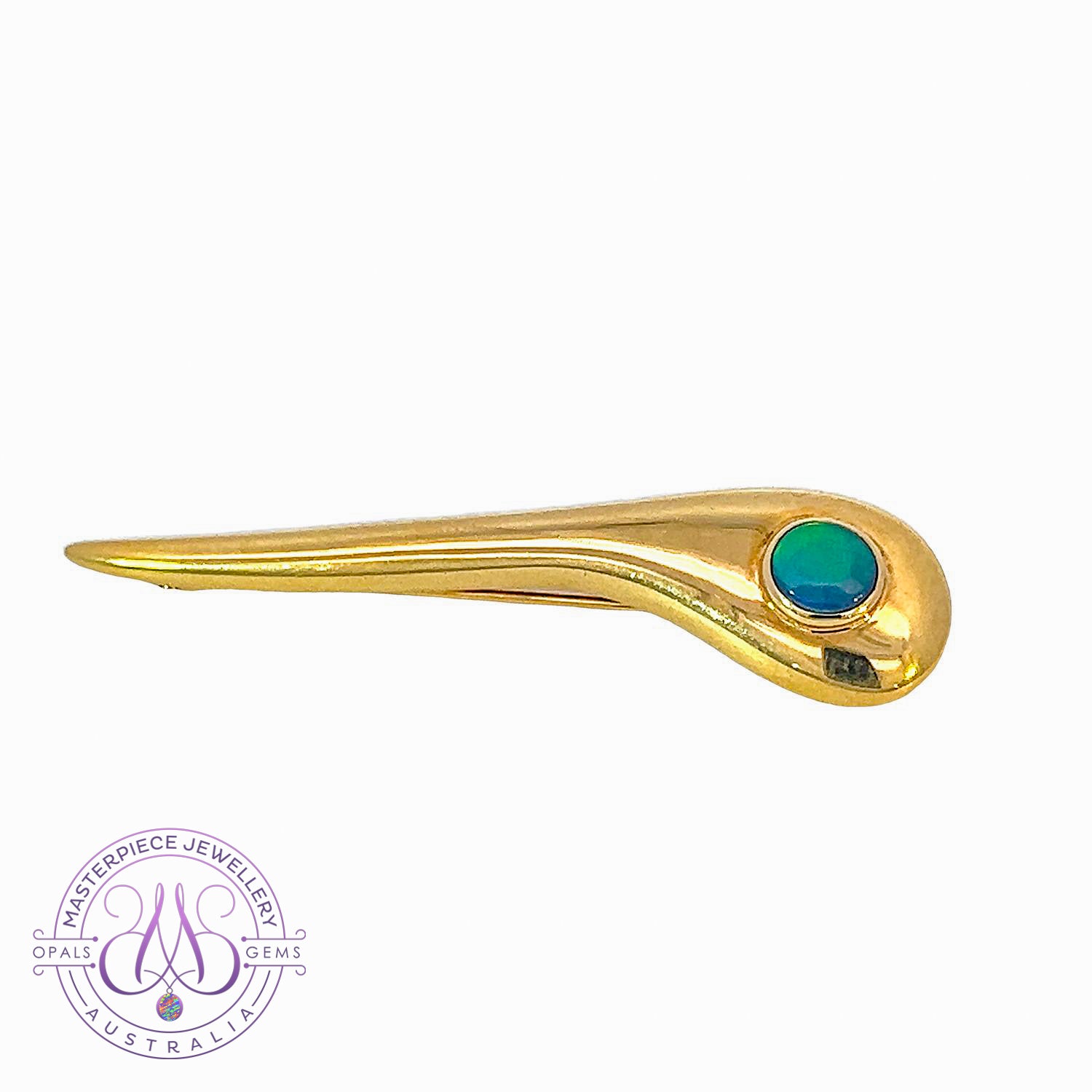 18kt Yellow Gold Black Opal brooch green flash - Masterpiece Jewellery Opal & Gems Sydney Australia | Online Shop