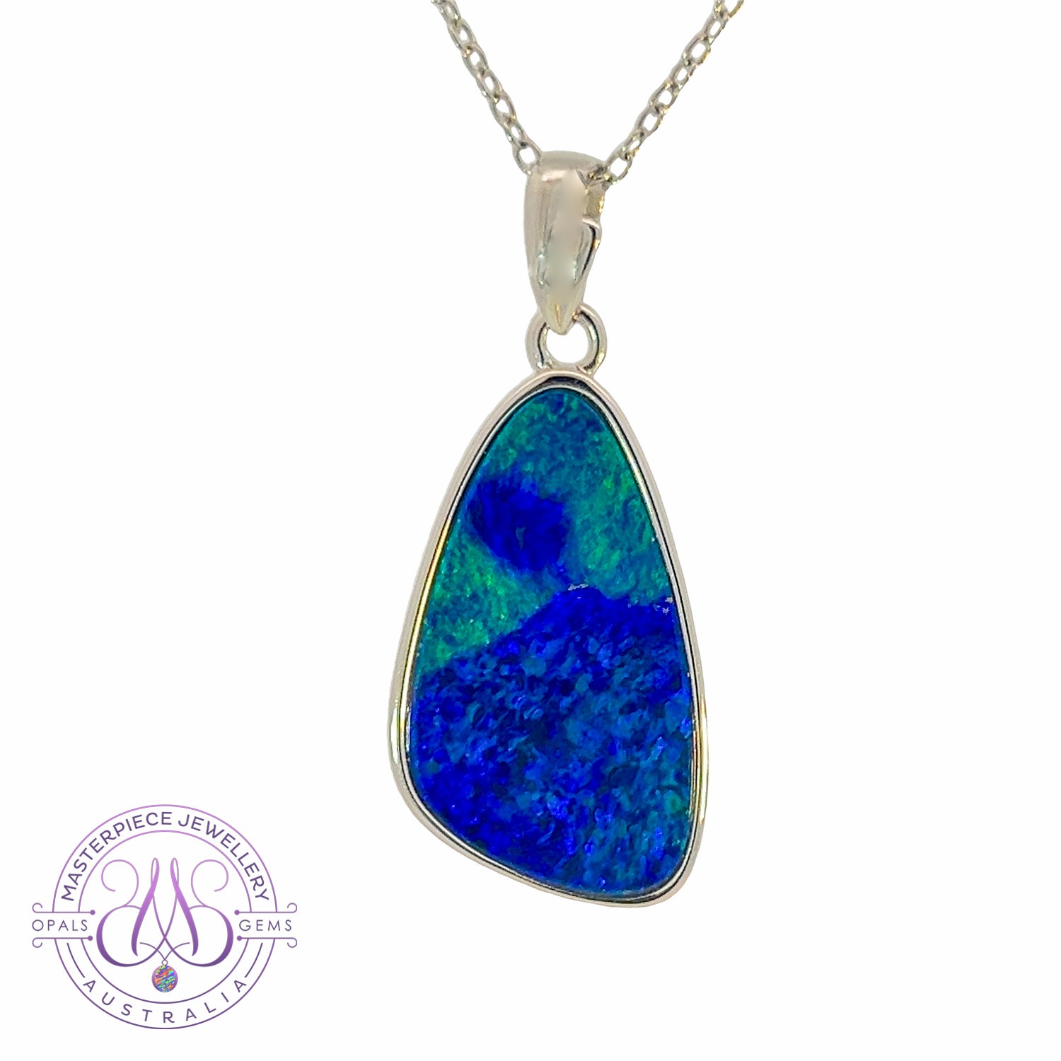 Sterling Silver Blue Green Opal doublet 20x11.5mm - Masterpiece Jewellery Opal & Gems Sydney Australia | Online Shop