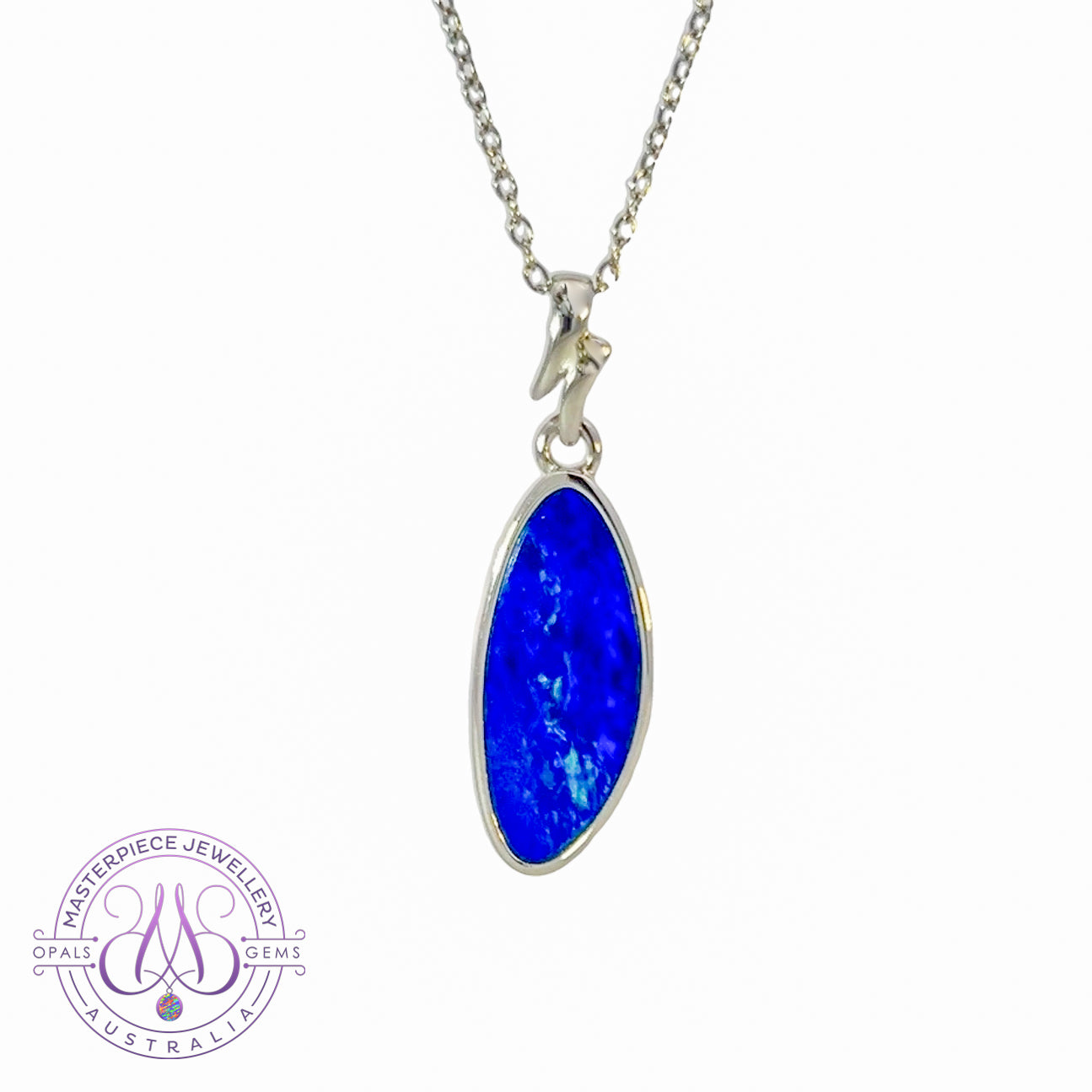 Sterling Silver Blue Opal doublet long pendant - Masterpiece Jewellery Opal & Gems Sydney Australia | Online Shop