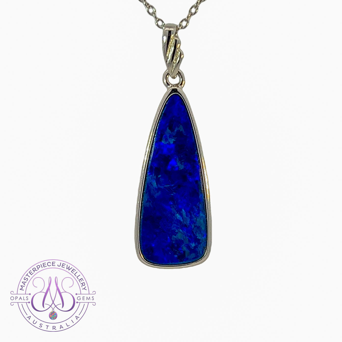 Sterling Silver long Blue Opal doublet 23x9mm pendant - Masterpiece Jewellery Opal & Gems Sydney Australia | Online Shop