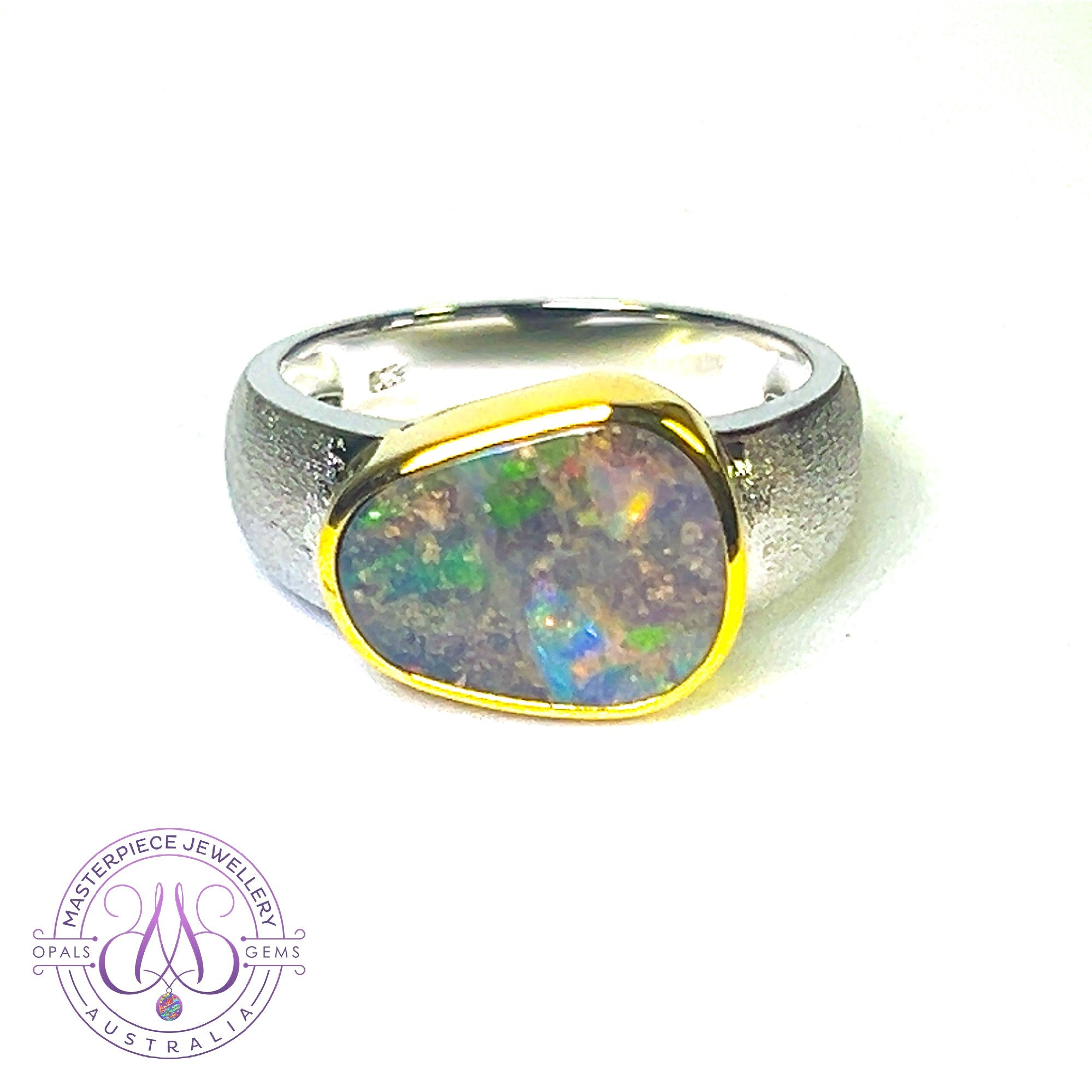 Silver matte Gold plate Boulder Opal ring 4.93ct