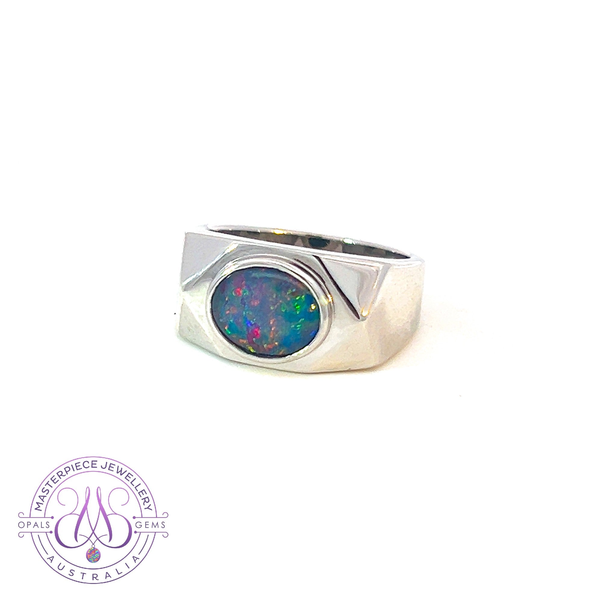 Sterling Silver 11x9mm Opal triplet gents style ring