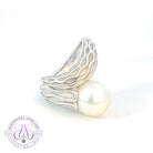 Sterling Silver cross over South Sea Pearl 10mm ring