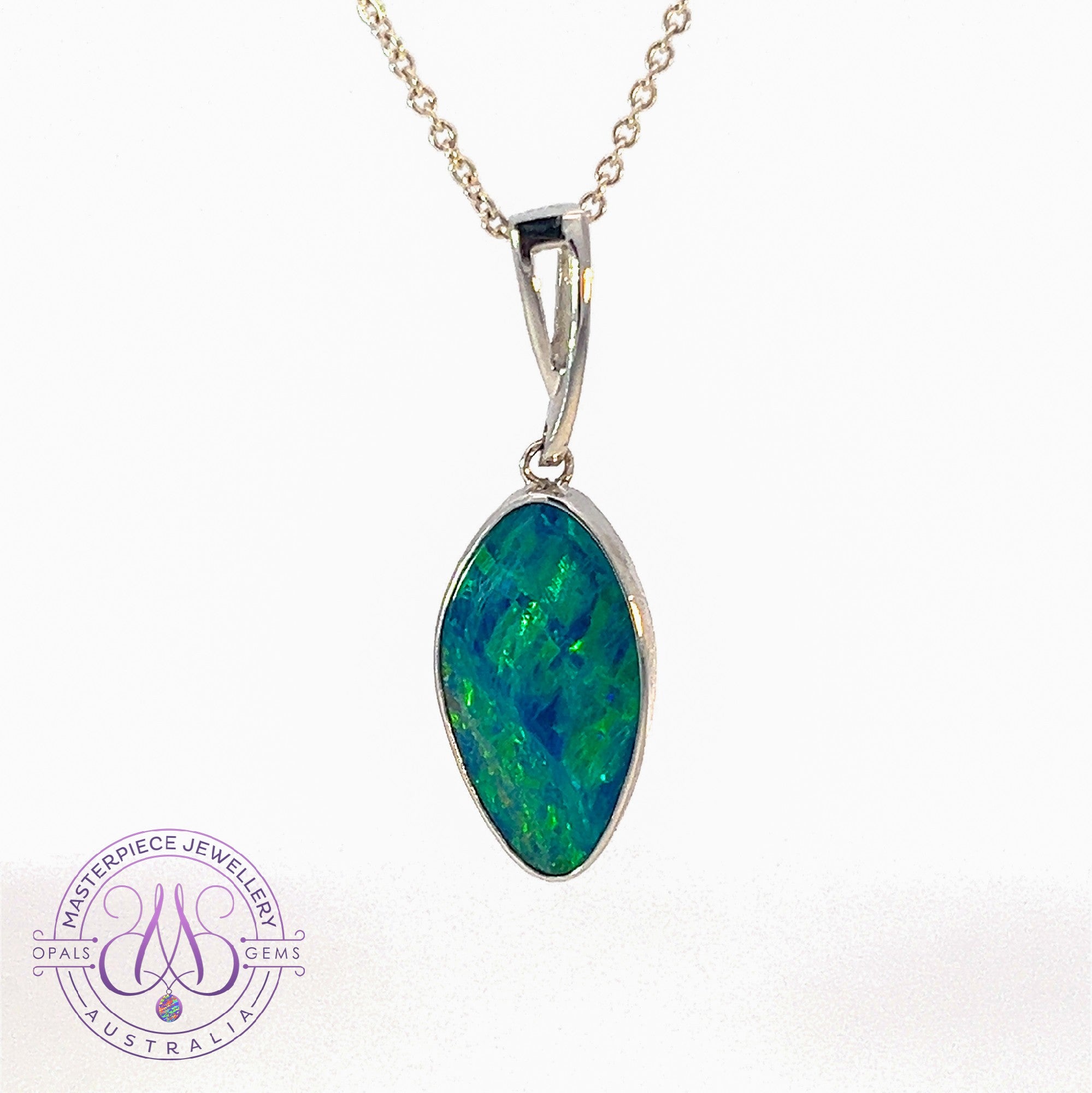 Sterling Silver Long freeform shape Opal doublet pendant