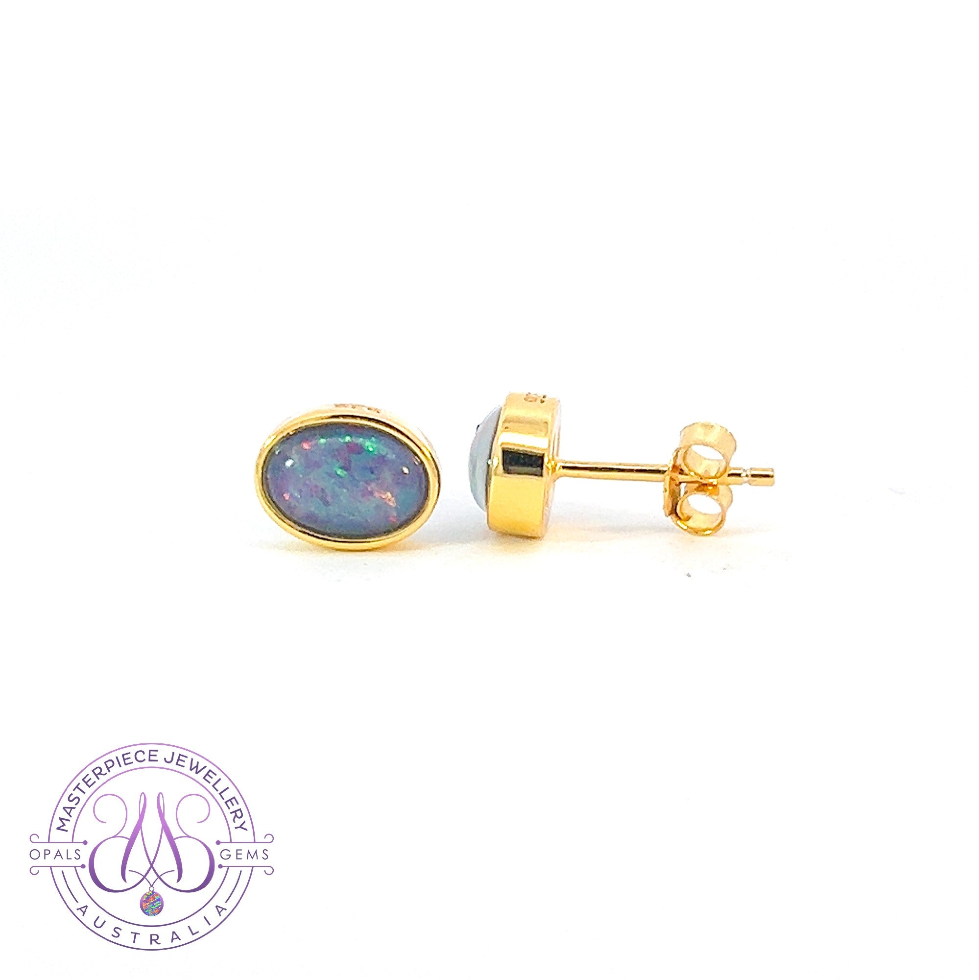 Gold plated Sterling Silver 7x5mm Opal triplets bezel set studs