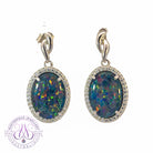 Sterling Silver pair of 14x10mm Opal triplet Halo earrings