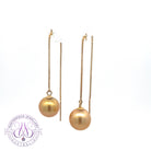 18kt Yellow Gold thread through dangling Golden South Sea 10-10.5mm earrings