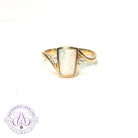 14kt Yellow Gold and rectangular White Opal and diamond ring