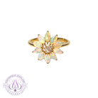 14kt Yellow Gold floral design Marquise cut Crystal Opal and diamond ring