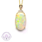 14kt Yellow Gold Large Oval shape Light Opal 10.67ct and Diamond pendant