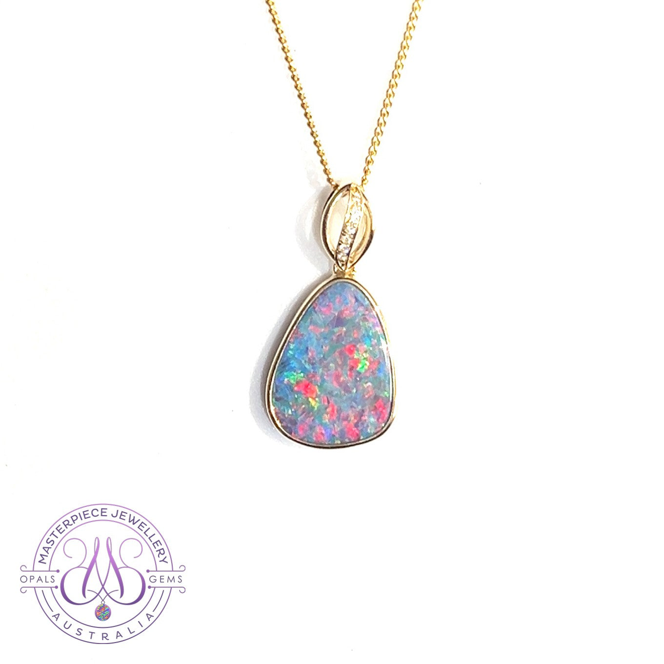 14kt Yellow Gold Red Opal 7.35ct and diamond pendant