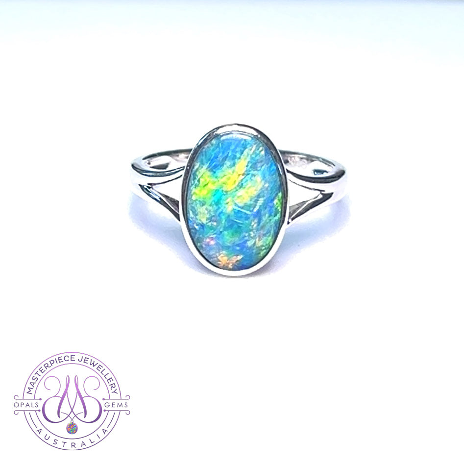 14kt White Gold split band Black Opal doublet 2.73ct ring