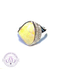 14kt White Gold Light Opal triangular and double row diamond ring