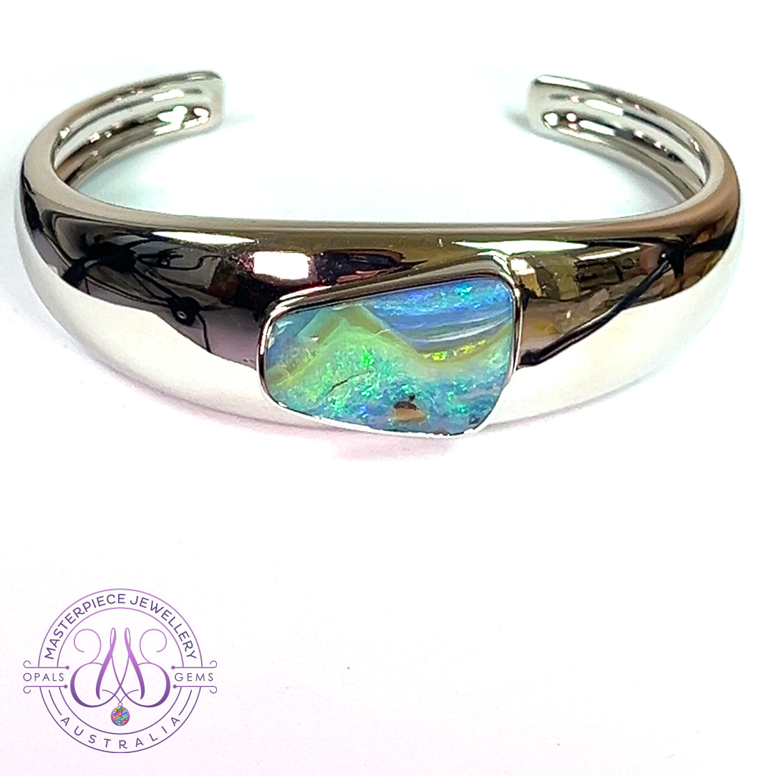 Sterling Silver Boulder Opal 15.74ct bangle