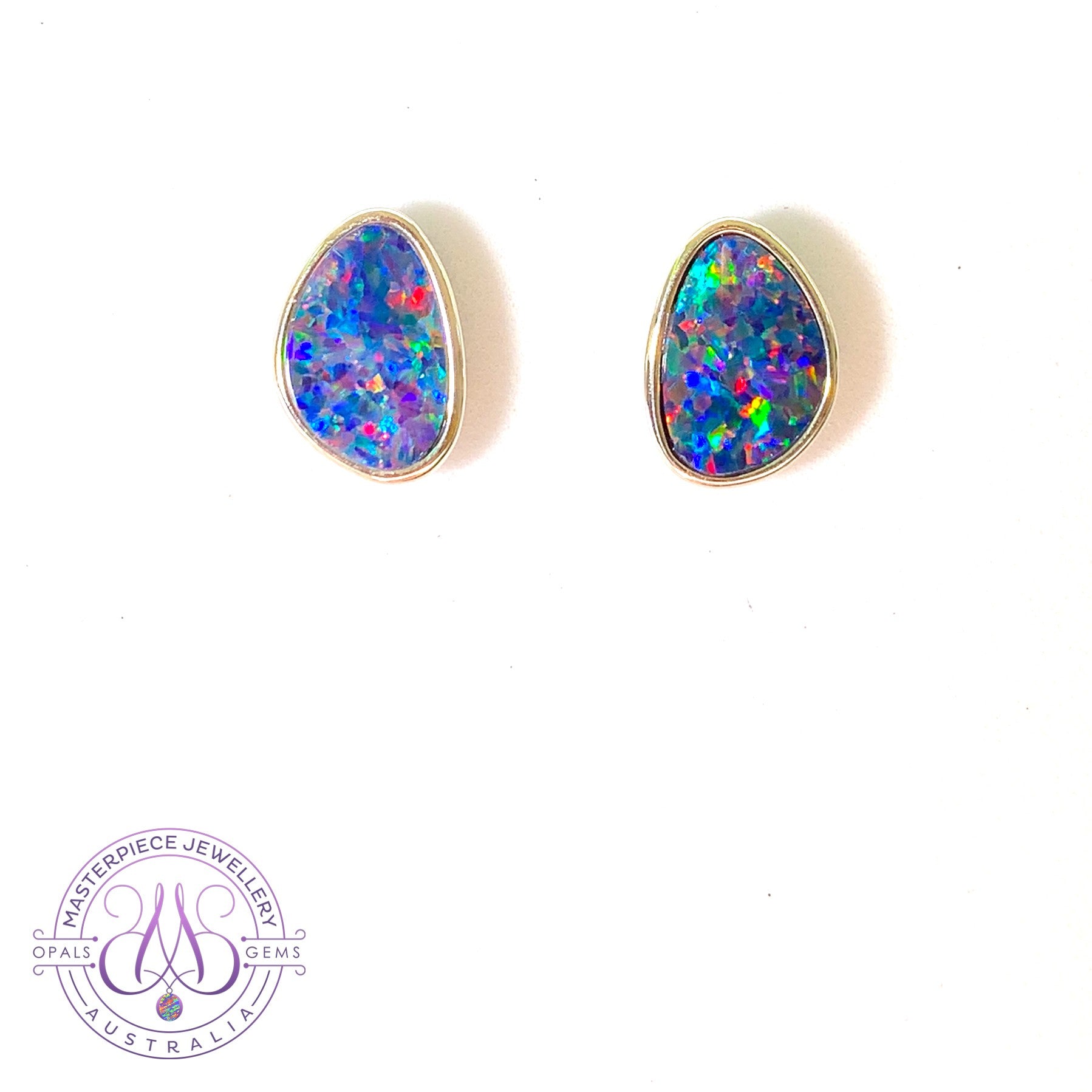 Sterling Silver triangle shape freeform Opal doublet studs