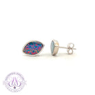 Sterling Silver diamond shape Opal doublet Red Blue studs