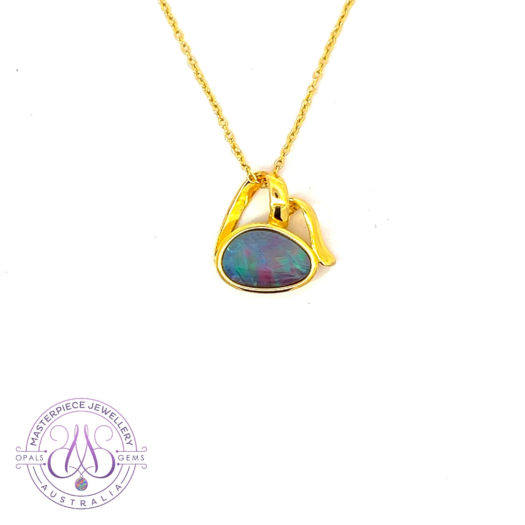 Gold Plated Sterling Silver Opal doublet horizontal set pendant