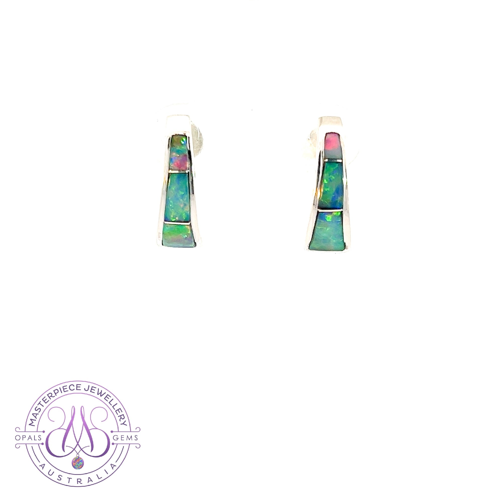 Sterling Silver Opal inlay drop style stud teal Pink 