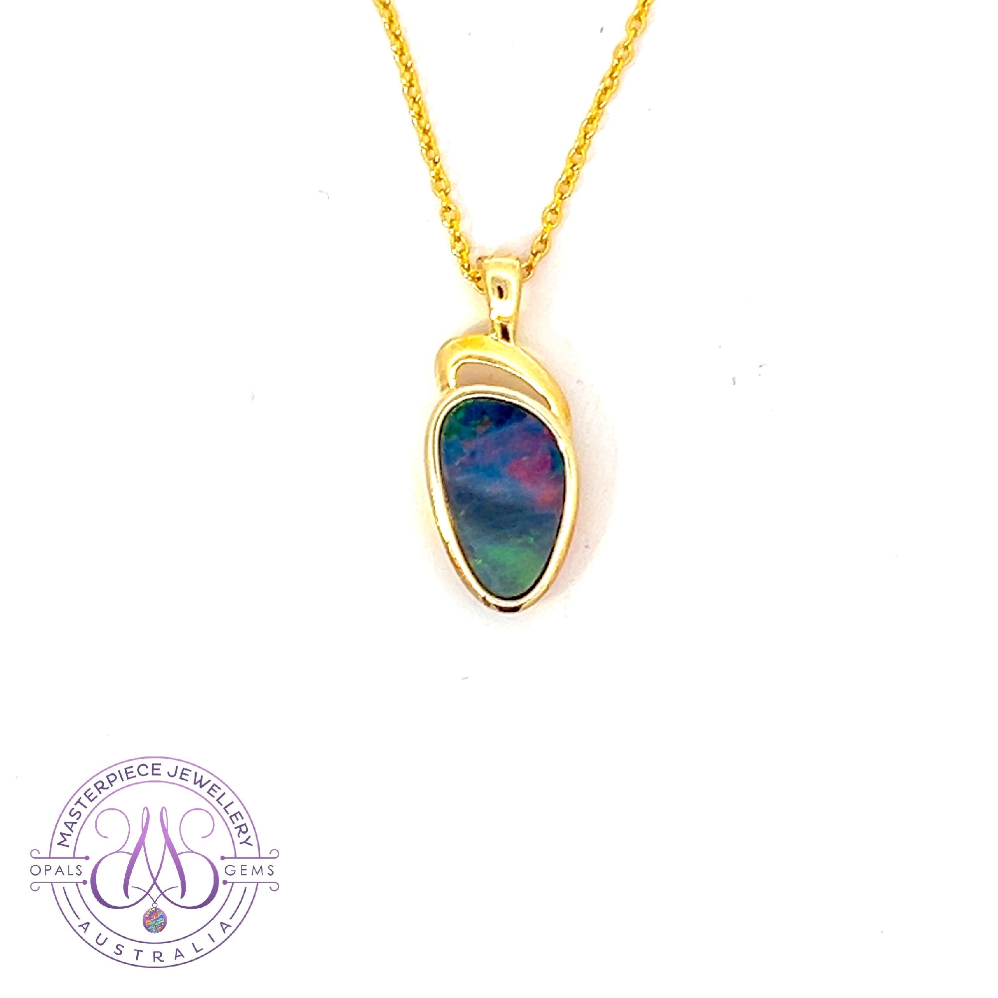 Gold Plated Sterling Silver Red Green Opal doublet pendant